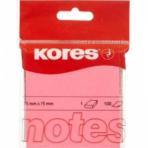 Стикеры (самоклеящийся блок) Kores, 75x75мм, розовый неон, 100 листов
