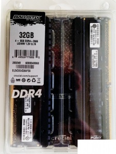 Модуль памяти (комплект) DIMM 4x8192Mb Crucial Ballistix Elite BLE4C8G4D26AFEA, DDR4, 2666MHz, Retail (BLE4C8G4D26AFEA)