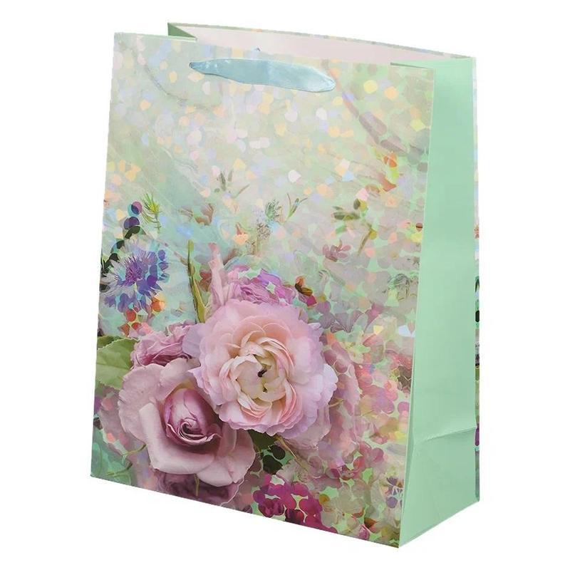 Пакет подарочный Цветы Акварель, 32x26х11.5см