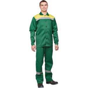 Спец.одежда летняя Костюм мужской л02-КПК, куртка/полукомбинезон, зеленый/желтый (размер 52-54, рост 182-188)