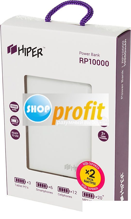 Мобильный аккумулятор Hiper RP10000, 10000мAч, белый (RP10000 WHITE)
