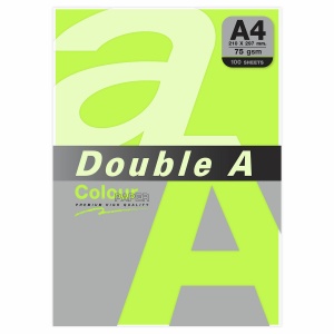 Бумага цветная А4 Double A, неон зеленая, 75 г/кв.м, 100 листов (32047