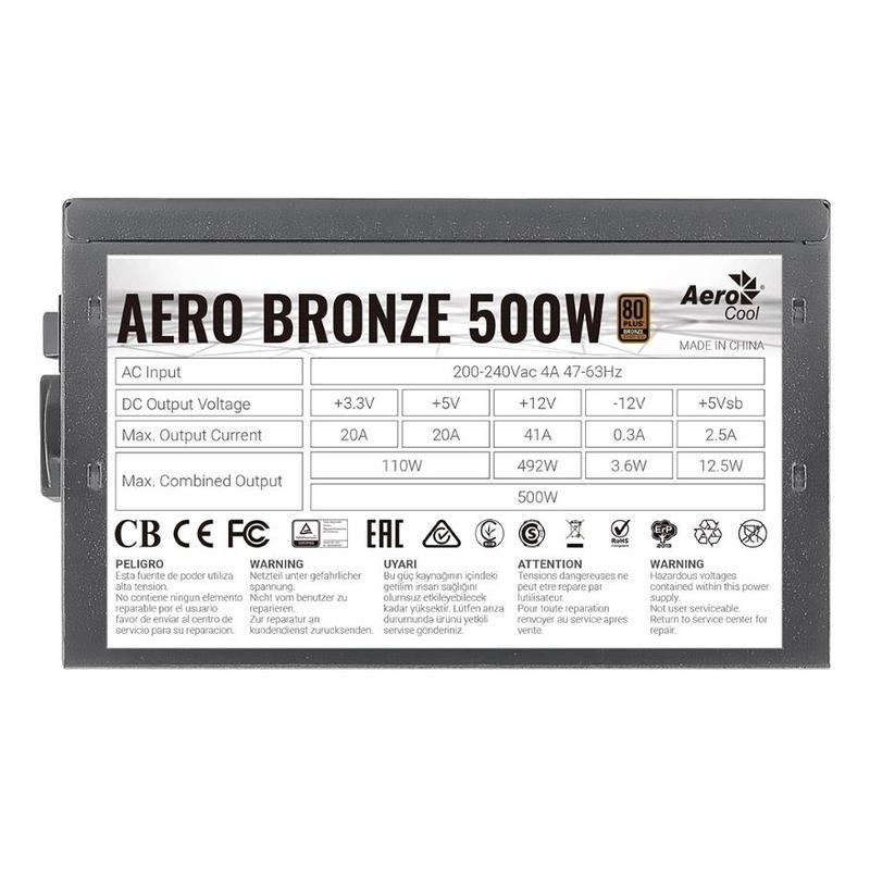 Блок питания Aerocool Aero Bronze, 500Вт, черный