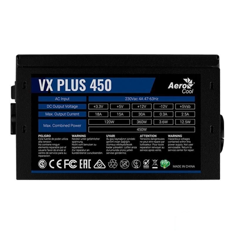 Блок питания Aerocool, 450Вт, черный (VX PLUS 450)