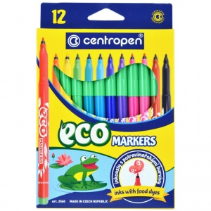 Набор фломастеров 12 цветов Centropen Eco Markers (линия 1-2мм, трехгранные, смываемые) картон (7 2560 1201)