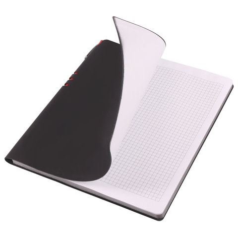 Бизнес-тетрадь 220x265мм Brauberg Vivella, 96 листов, клетка, кожзам, ручка, черная (110962)
