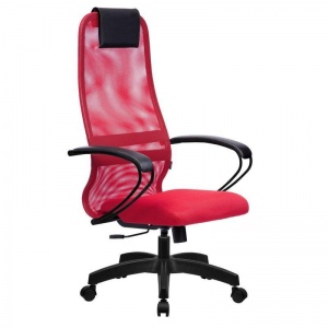 Кресло руководителя Metta B-8, сетка/ткань красная, пластик черный