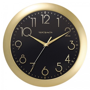 Часы настенные аналоговые Troyka 11171180, черные, золотая рамка, 29х29х3,5см