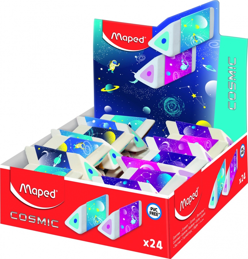 Ластик Maped Cosmic Kids, пластик, 17x54x19мм, треугольный, картон. держатель, инд. ШК (119513)
