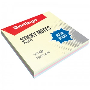 Стикеры (самоклеящийся блок) Berlingo Ultra Sticky, 75x75мм, 4 цвета пастель, 100 листов (LSn_39601), 12 уп.