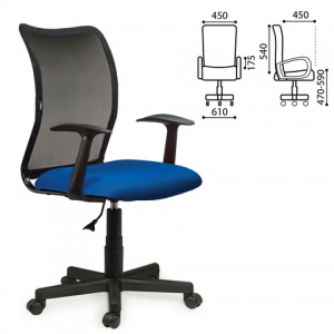 Кресло офисное Brabix "Spring MG-307", ткань черная", сетка синяя, хром (531404)