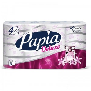 Бумага туалетная 4-слойная Papia Deluxe Dolce Vita, белая, 17.5м, 8 рул/уп