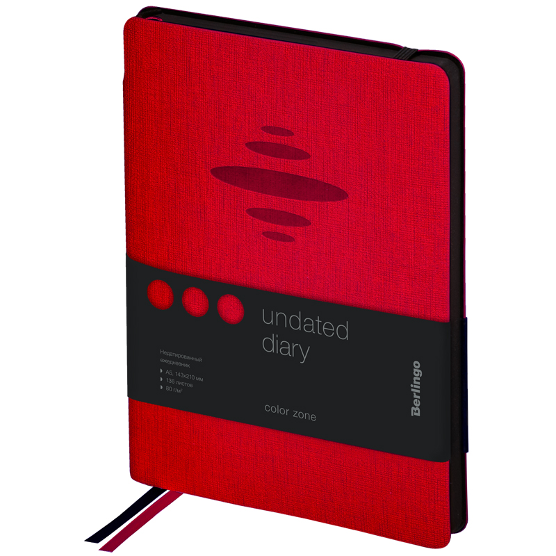 Ежедневник недатированный А5 Berlingo Color Zone (136 листов) обложка кожзам, черн. срез, с резинкой, красн. (UD0_86507)