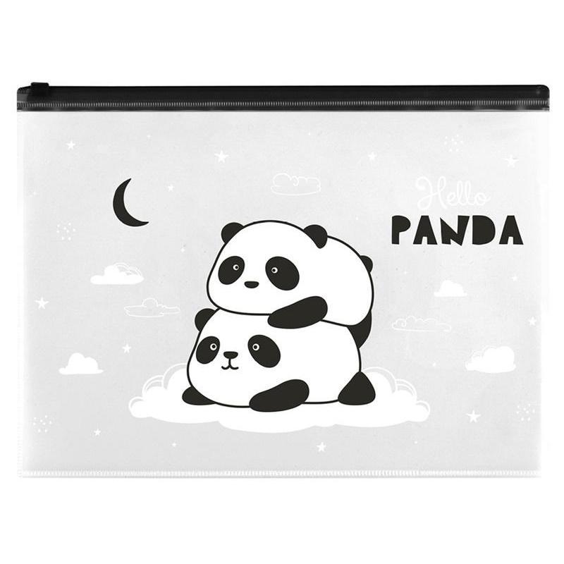 Папка-конверт на молнии Meshu Hello Panda (А4, А4, 150мкм, пластик) прозрачная с рисунком (MS_44823)
