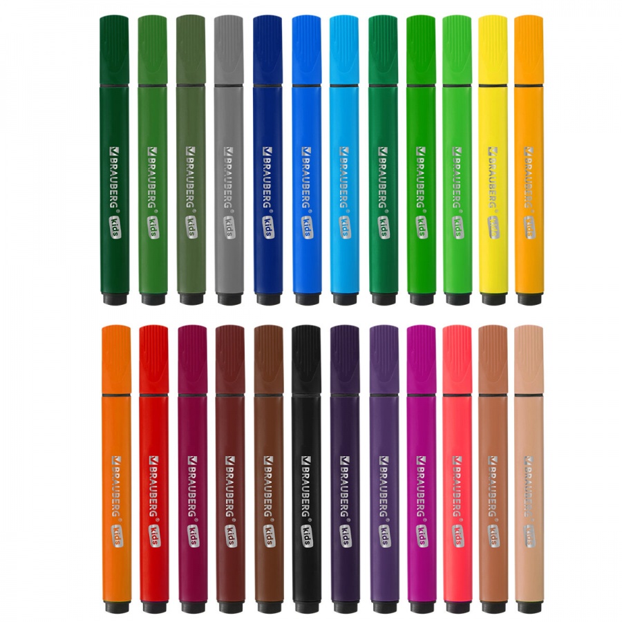Набор фломастеров 24 цвета Brauberg Kids (линия 3мм, легкосмываемые, утолщенные) пвх-кейс (152192), 6 уп.