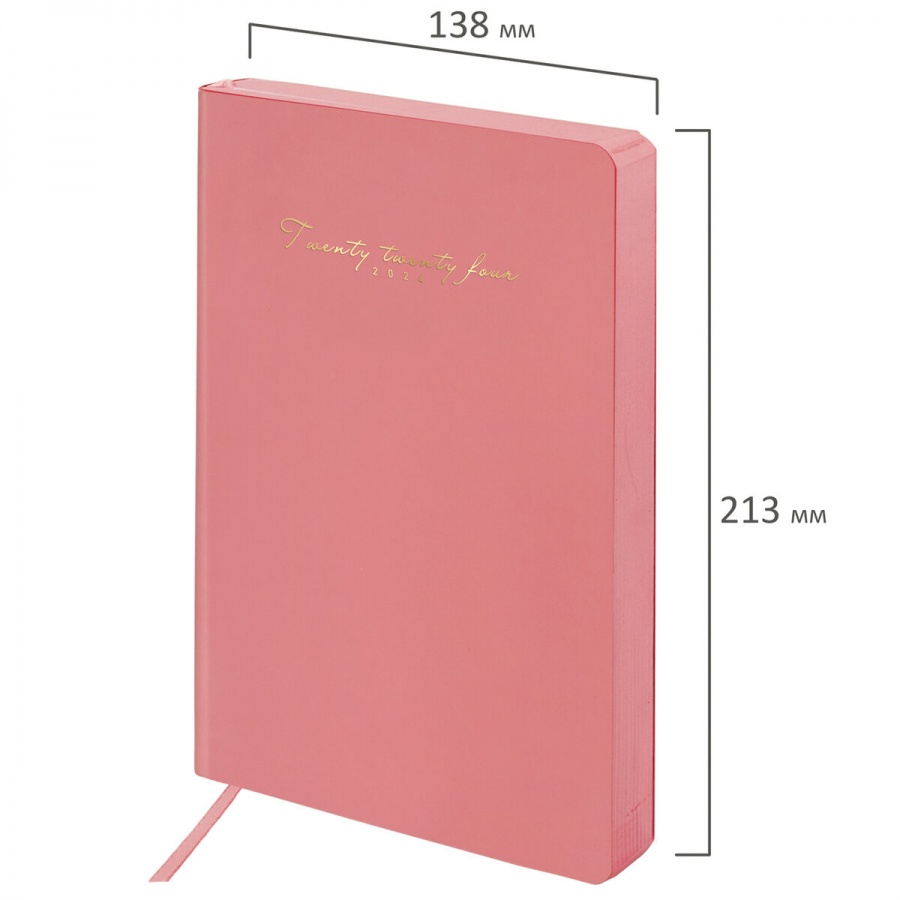 Ежедневник датированный на 2024 год А5 Brauberg &quot;Pastel&quot;, розовый, 168 листов, кожзам soft touch, 138х213мм (114967)