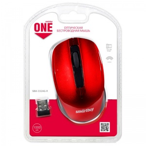Мышь оптическая беспроводная SmartBuy ONE 332, красный, USB, 3btn+Roll (SBM-332AG-R)