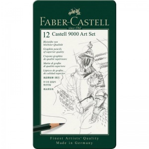 Набор чернографитных (простых) карандашей Faber-Castell 9000 Art Set (2H-8B, заточенные) метал. коробка, 12шт. (119065)