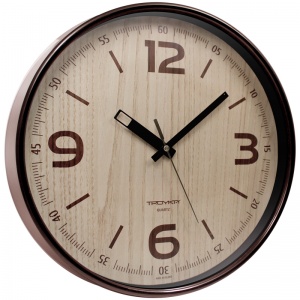 Часы настенные аналоговые Troyka 77774731, 30x30x5см, коричневая рамка (77774731)