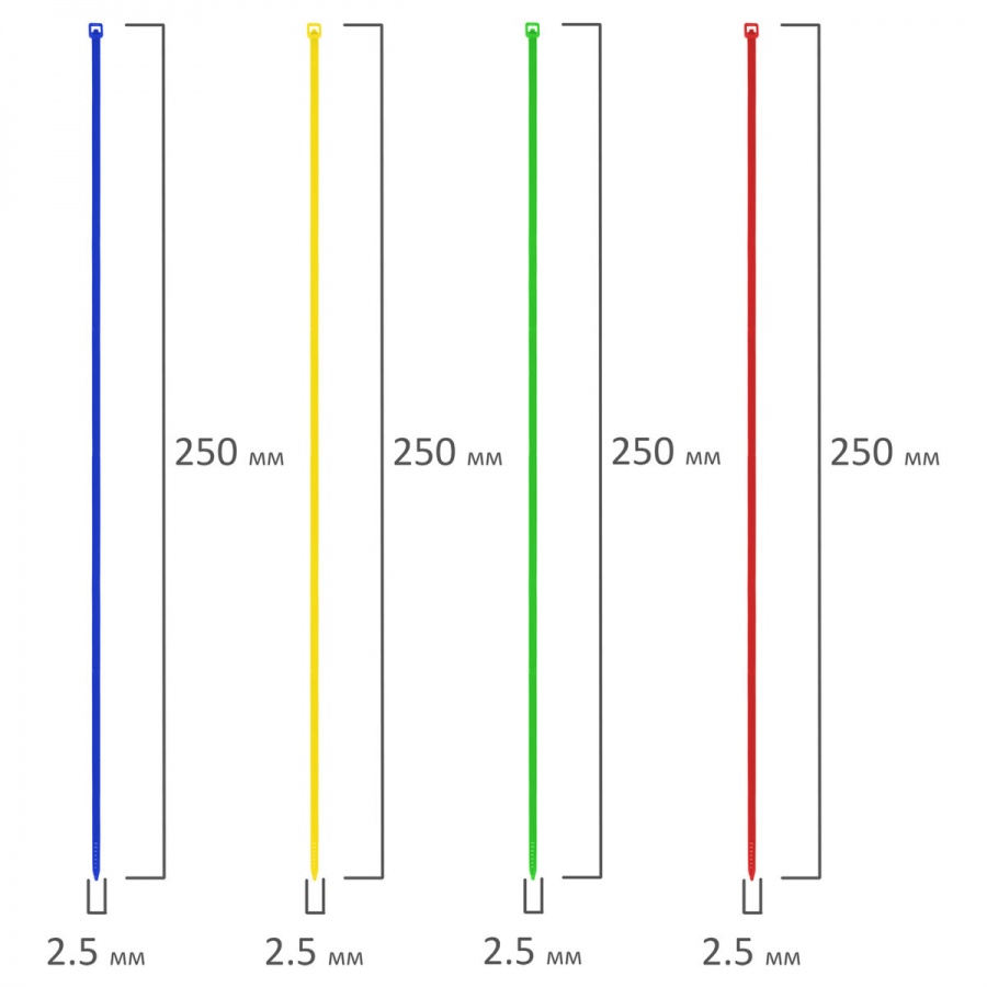Хомуты (стяжки) нейлоновые Sonnen, 2,5х200мм, цветные, набор 200шт. в тубе (607925)