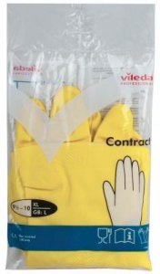 Перчатки латексные Vileda Contract, с хлопковым напылением, размер 10 (XL), желтые, 1 пара (102588), 50 уп.