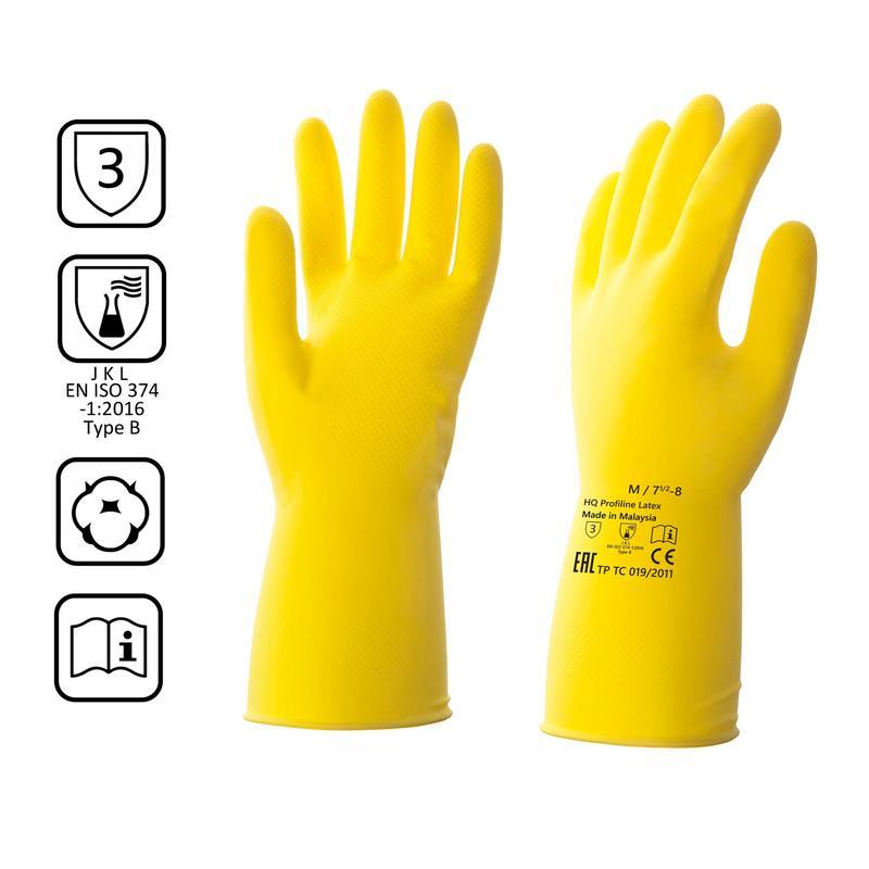 Перчатки защитные латексные Hq Profiline КЩС, сверхпрочные, желтые, размер 8 (M), 1 пара (73584)