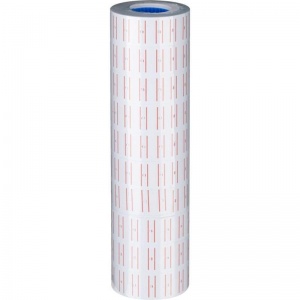 Этикет-лента 21.5x12мм, белая с красной полосой, прямоугольная, 10 рулонов по 1000шт.