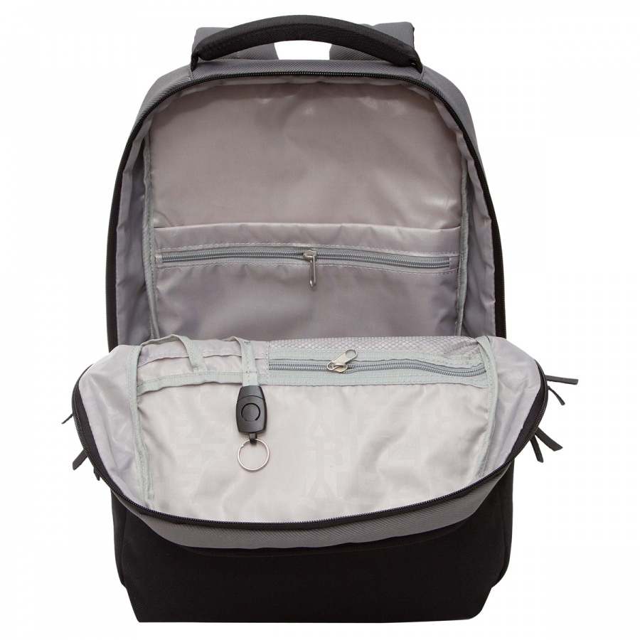 Рюкзак школьный Grizzly, 29x43x15см, 2 отделения, 4 кармана, анатомическая спинка, черный-серый (RU-337-1/1)