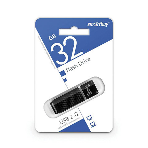 Флэш-диск USB 32Gb SmartBuy Quartz, черный (SB32GbQZ-K), 180шт.