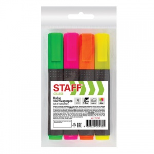 Набор маркеров-текстовыделителей Staff Stick (1-4мм, лимонный/зеленый/оранжевый/розовый) 4шт.