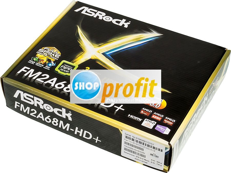 Материнская плата mATX ASRock FM2A68M-HD+, Socket FM2+, Retail (FM2A68M-HD+)