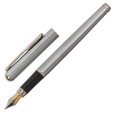 Ручка перьевая подарочная Brauberg &quot;Larghetto&quot;, синяя, 0.25мм, корпус серебристый с хромированными деталями (143475), 36шт.