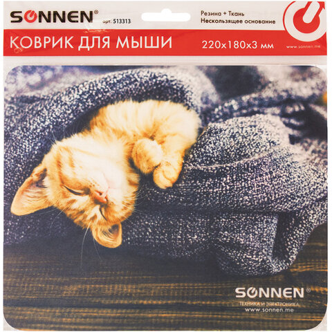 Коврик для мыши Sonnen KITTEN, резина+ткань, 220х180х3мм, 5шт. (513313)