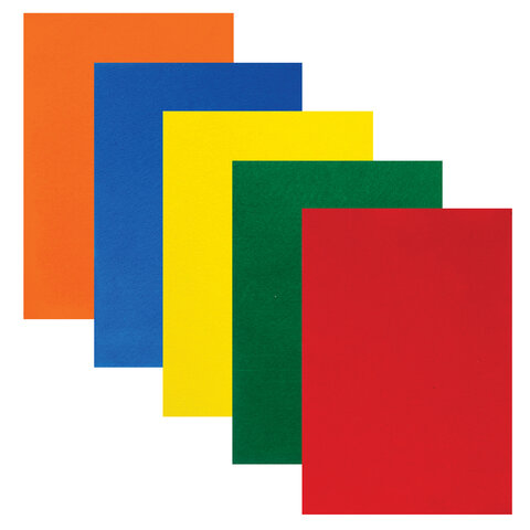 Фетр цветной для творчества Юнландия, 5 цветов, А4, самоклеящийся с европодвесом (662051)