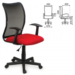 Кресло офисное Brabix "Spring MG-307", ткань черная", сетка красная, хром (531405)