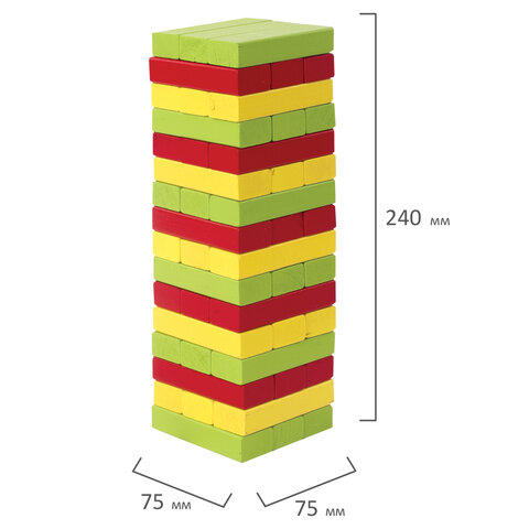 Игра настольная Золотая Сказка &quot;Цветная башня&quot;, 48 окрашенных деревянных блоков + кубик, 2 уп. (662295)