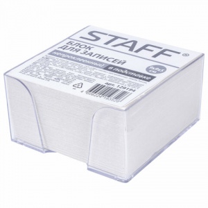 Блок-кубик для записей Staff, 90x90x50мм, белый, белизна 70-80%, прозрачный бокс (129194), 18шт.