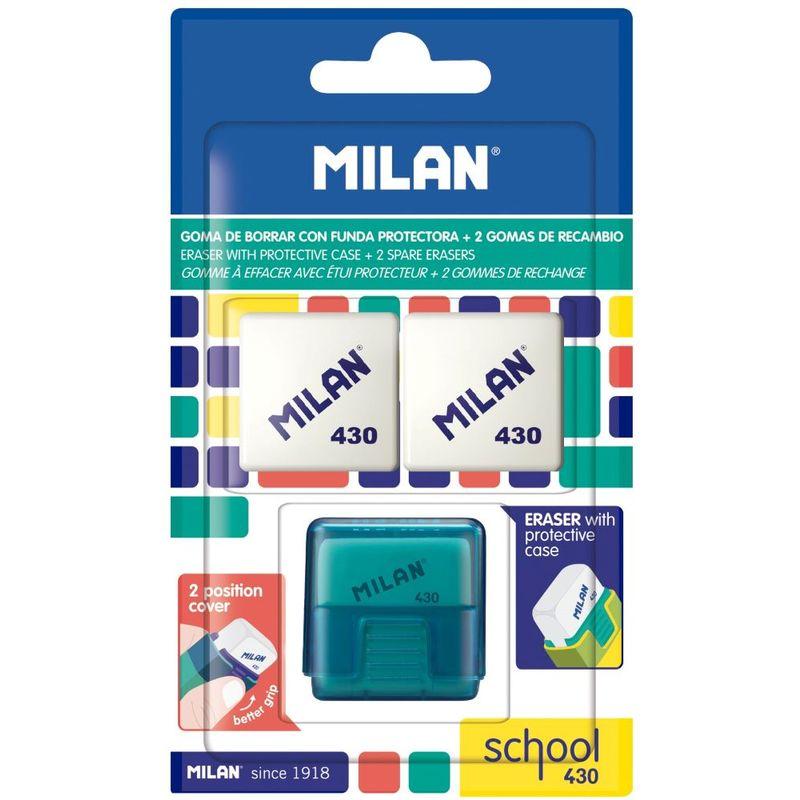 Ластик Milan School 430 (прямоугольный, синтетический каучук, пластик. держатель, 34x32x19мм) 3шт., 12 уп. (CMMS430)