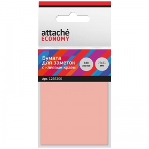 Стикеры (самоклеящийся блок) Attache Economy, 76x51мм, розовый, 100 листов, 12 уп.