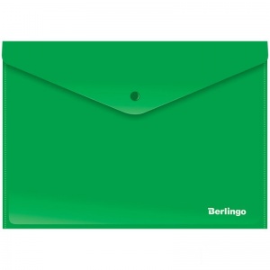 Папка-конверт на кнопке Berlingo (А4, 180мкм, до 100л., пластик) непрозрачная, зеленая (AKk_04404), 10шт.
