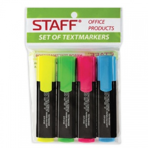 Набор маркеров-текстовыделителей Staff (1-5мм, лимонный/зеленый/голубой/розовый) 4шт. (STF2100/4), 24 уп.