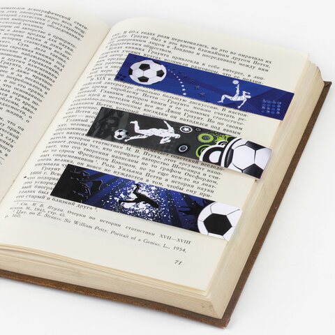 Закладка для книг магнитная Юнландия &quot;Футбол&quot;, блестки, 25х196мм, 10 уп. по 6шт. (111645)
