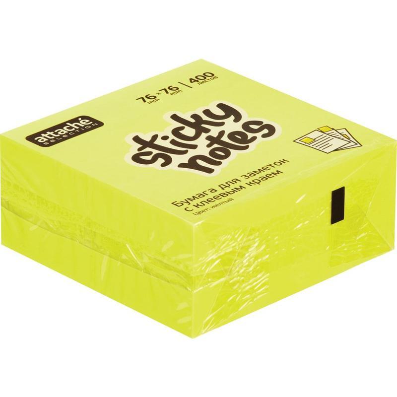 Стикеры (самоклеящийся блок) Attache Selection, 76x76мм, желтый неон, 400 листов, 12 уп.