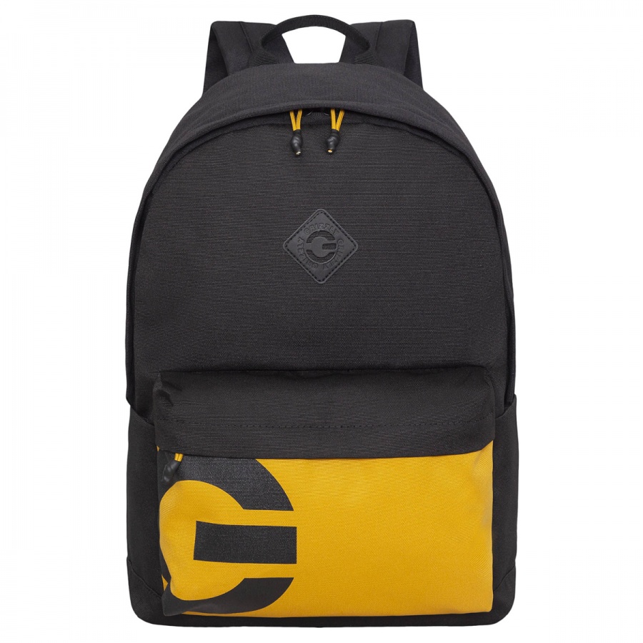 Рюкзак школьный Grizzly, 30x44x15см, 1 отделение, 4 кармана, укрепленная спинка, черный-желтый (RQL-317-3/4)