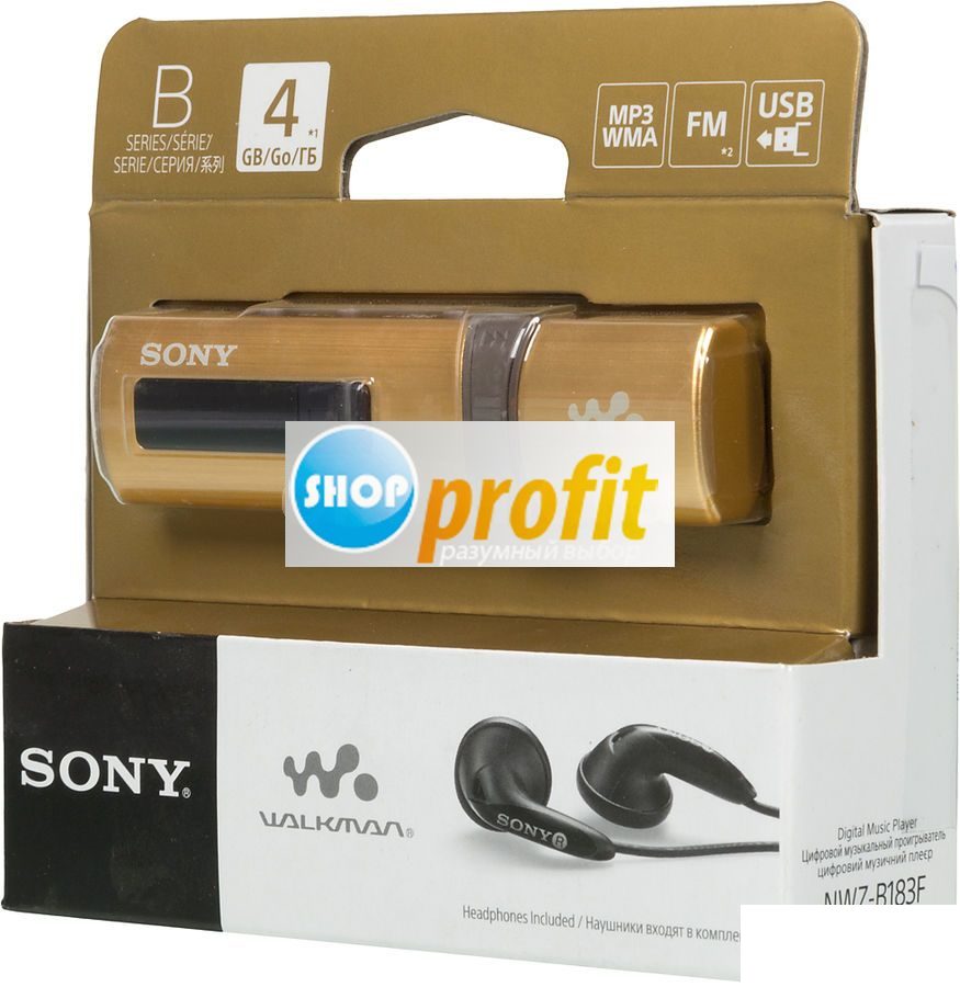 Портативный плеер Sony NWZ-B183FN.EE flash, 4Гб, золотистый (NWZB183FN.EE)