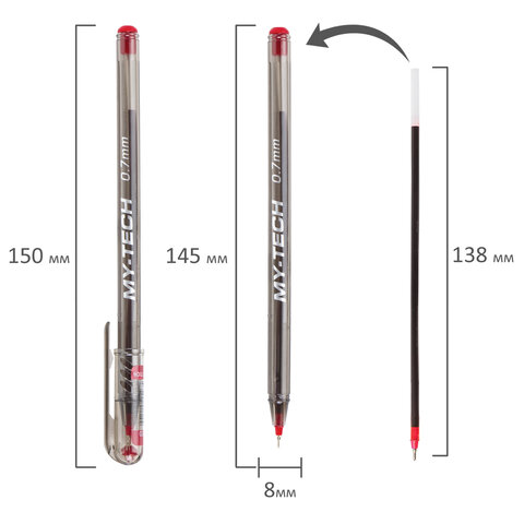 Ручка шариковая Pensan My-Tech (0.7мм, красный цвет чернил, игольчатый стержень, масляная) 1шт. (2240/25)