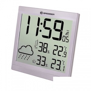 Метеостанция Bresser TemeoTrend JC LCD, термодатчик, гигрометр, часы, будильник, серебристый (73269)