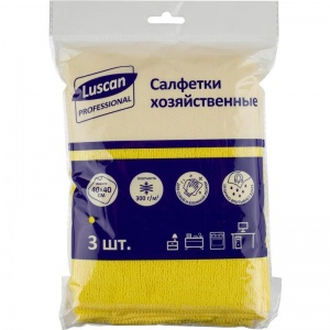 Салфетка хозяйственная Luscan Professional (40х40см) микрофибра, 300 г/кв.м, желтая, 3шт.