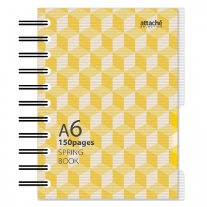 Бизнес-тетрадь А6 Attache Selection Spring Book, 150 листов, желтая, клетка, на спирали, пластик (135х144мм)