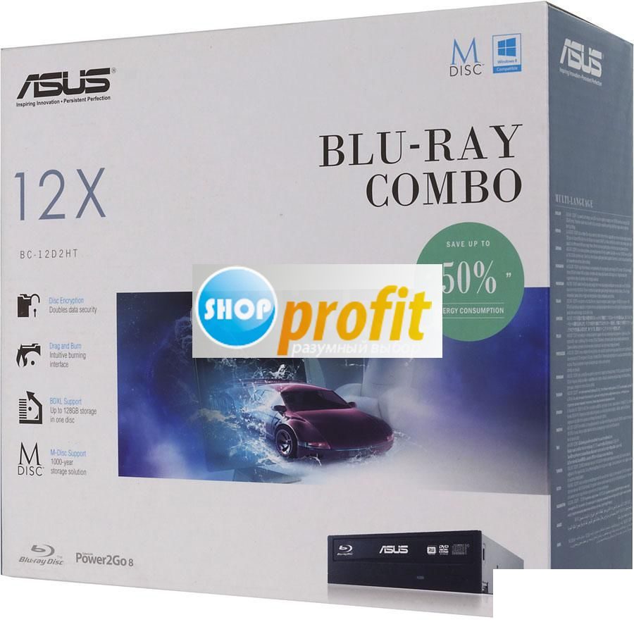 Оптический привод Blu-Ray Asus BC-12D2HT, внутренний, SATA, черный, Retail (BC-12D2HT/BLK/G/AS)